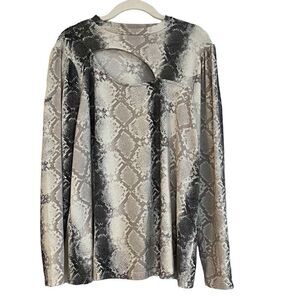 Como Blu Snakeskin Asymmetrical Cutout Mock Turtleneck 1X